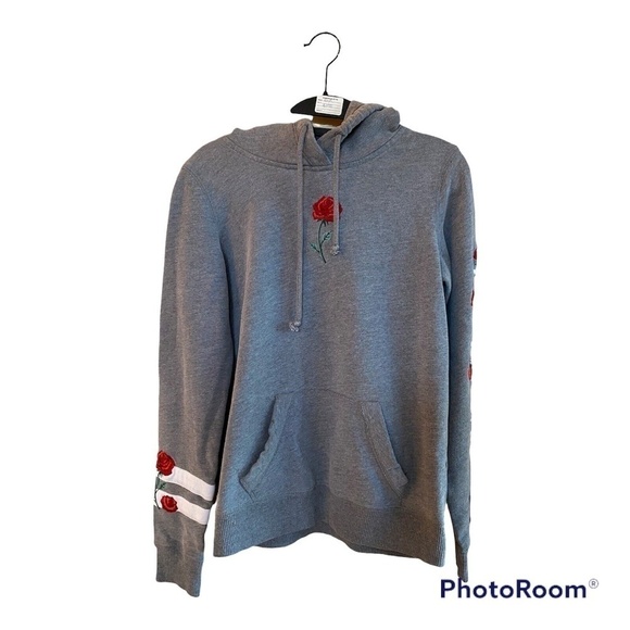 Hollister gray hooded sweat shirt with roses. Sz. S - Picture 1 of 3